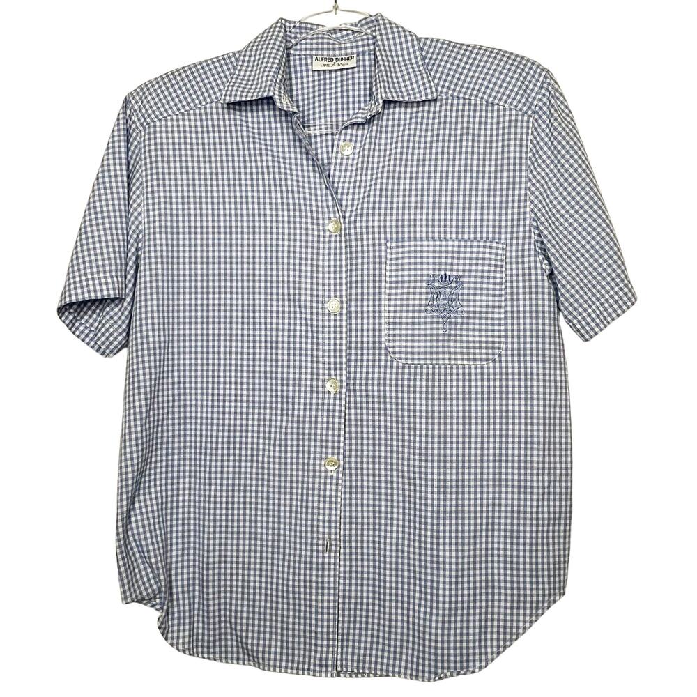 ALFRED DUNNER Gingham Short Sleeve Button-Up Shirt Relaxed Fir Blue White Size 8